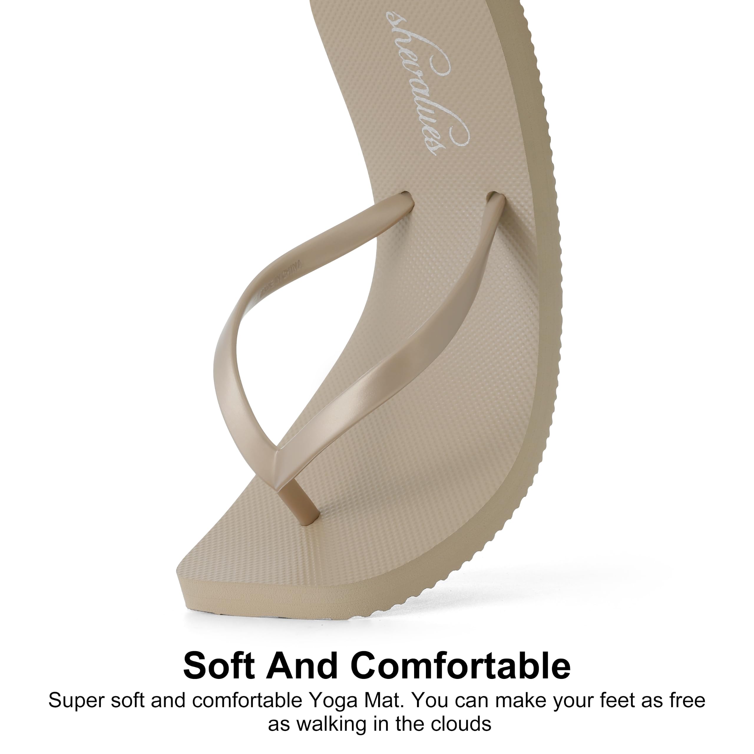 shevalues Slim Square Toe Flip Flops for Women with Comfortable Yoga Mat | Lightweight Non Slip Rubber Sandals for Beach, Shower, Pool & Summer Casual Wear