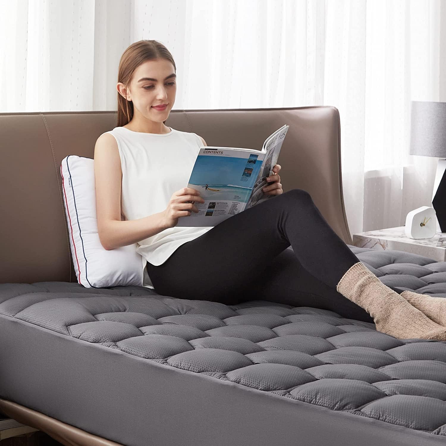 Bedsure Twin XL Mattress Pad - Soft Mattress Topper for College Dorm Room Essentials, Extra Long Twin Quilted Fitted Bed Cover Protector with 8-21 Inches Deep Pocket, Washable, White, 39x80 Inches