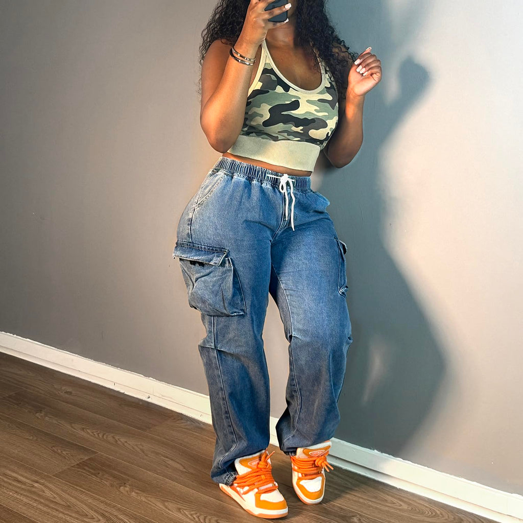 Cargo Jeans for Women Baggy Stretchy Wide Leg Denim Pants High Waisted y2k | Elastic Waist,Streetwear,Side Pockets,Cute,Trendy,Curvy,Mid Rise,Chic,Tall,Tie,Boyfriend,Loose,Casual,Fashion,Oversized