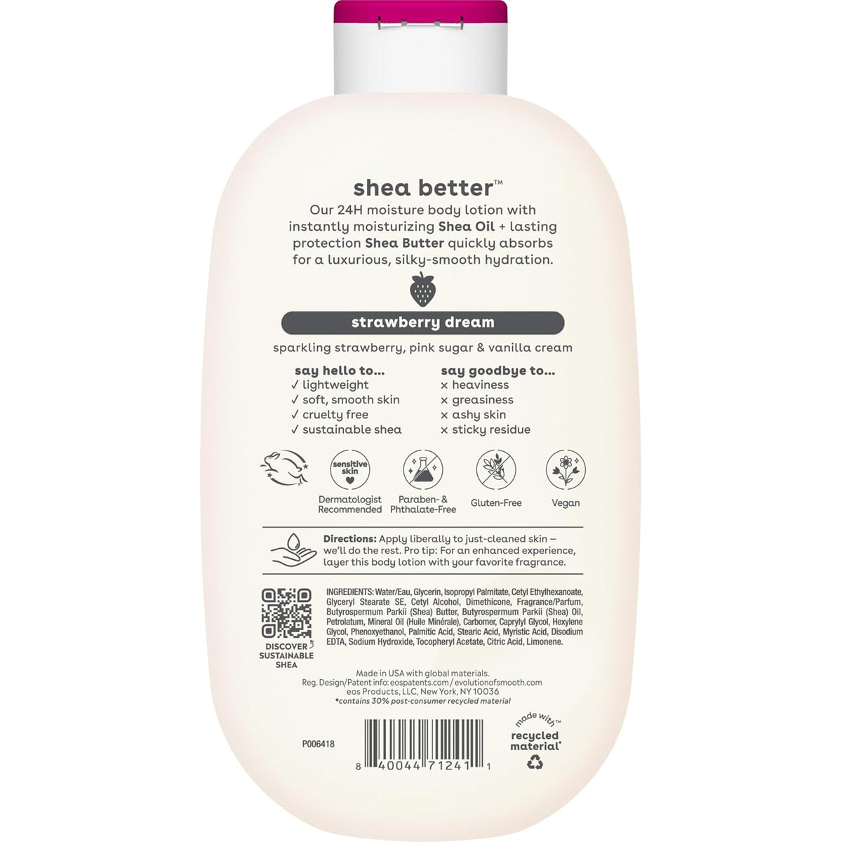 eos Shea Better Body Lotion- Strawberry Dream, with Natural Shea, 16 fl oz