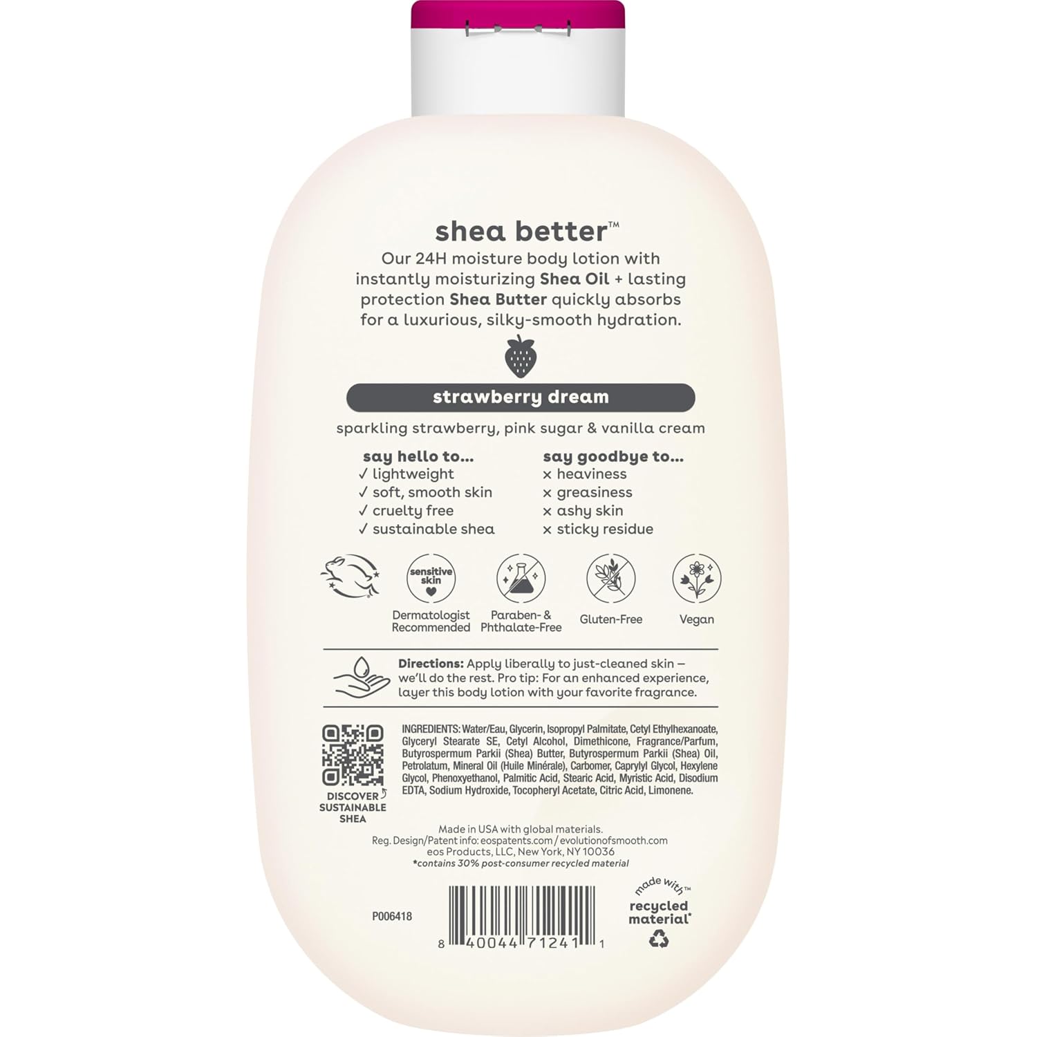 eos Shea Better Body Lotion- Strawberry Dream, with Natural Shea, 16 fl oz