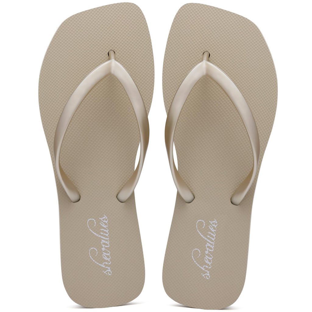 shevalues Slim Square Toe Flip Flops for Women with Comfortable Yoga Mat | Lightweight Non Slip Rubber Sandals for Beach, Shower, Pool & Summer Casual Wear