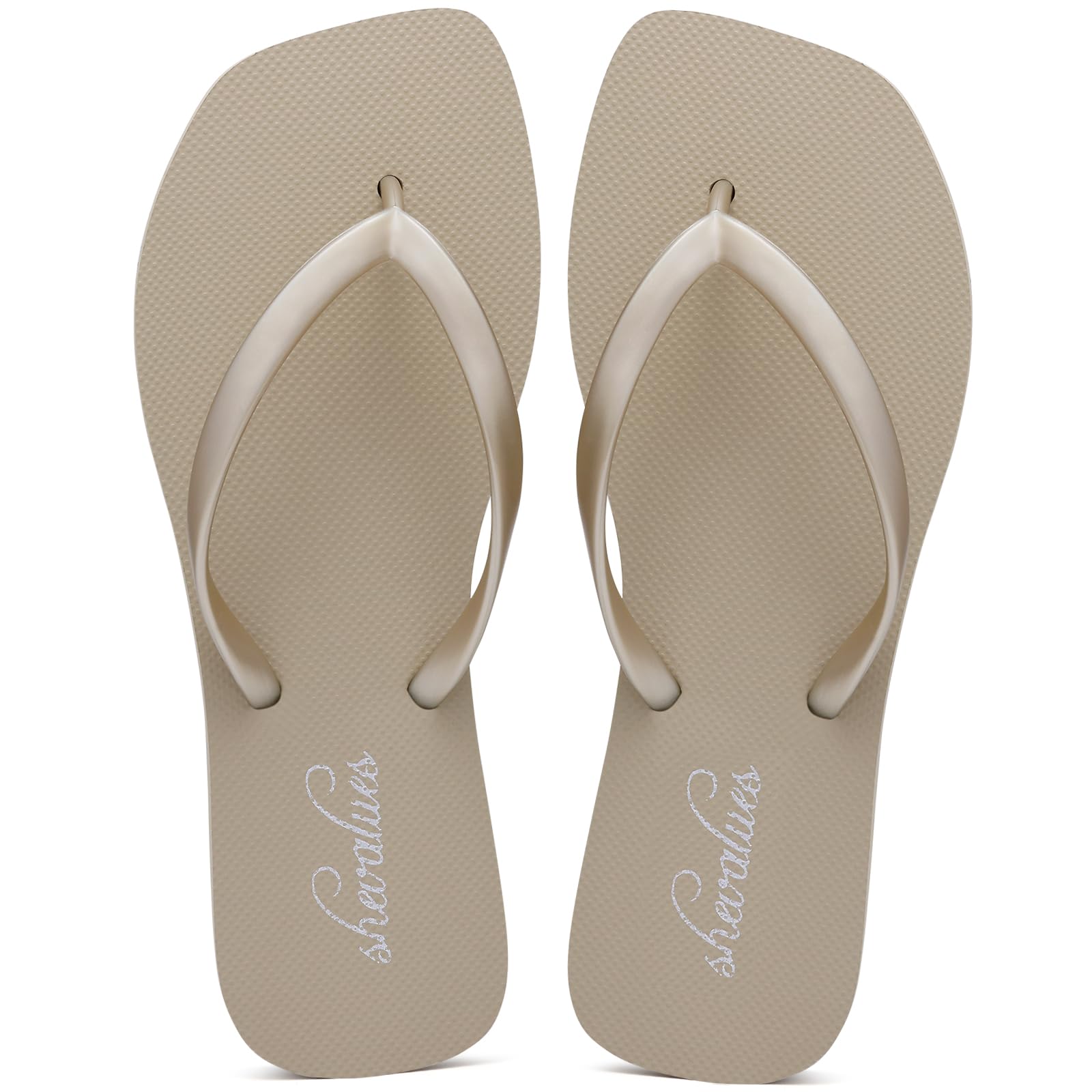 shevalues Slim Square Toe Flip Flops for Women with Comfortable Yoga Mat | Lightweight Non Slip Rubber Sandals for Beach, Shower, Pool & Summer Casual Wear