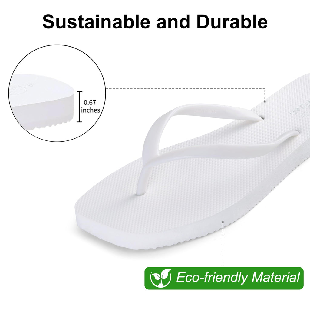 shevalues Slim Square Toe Flip Flops for Women with Comfortable Yoga Mat | Lightweight Non Slip Rubber Sandals for Beach, Shower, Pool & Summer Casual Wear