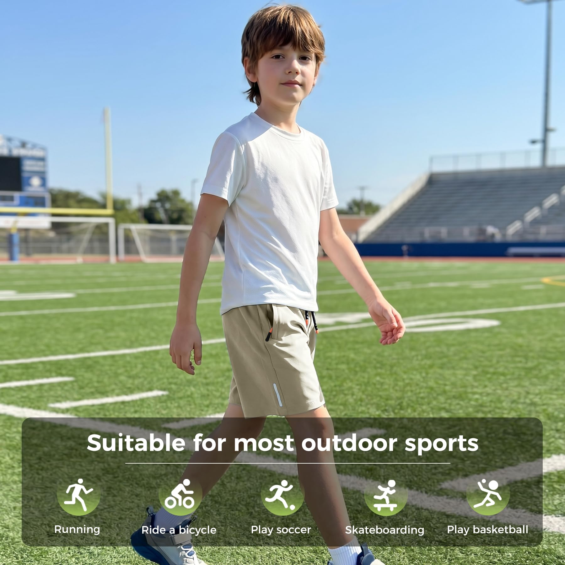 Boys Shorts Quick Dry Athletic Running Shorts with Zipper Pockets