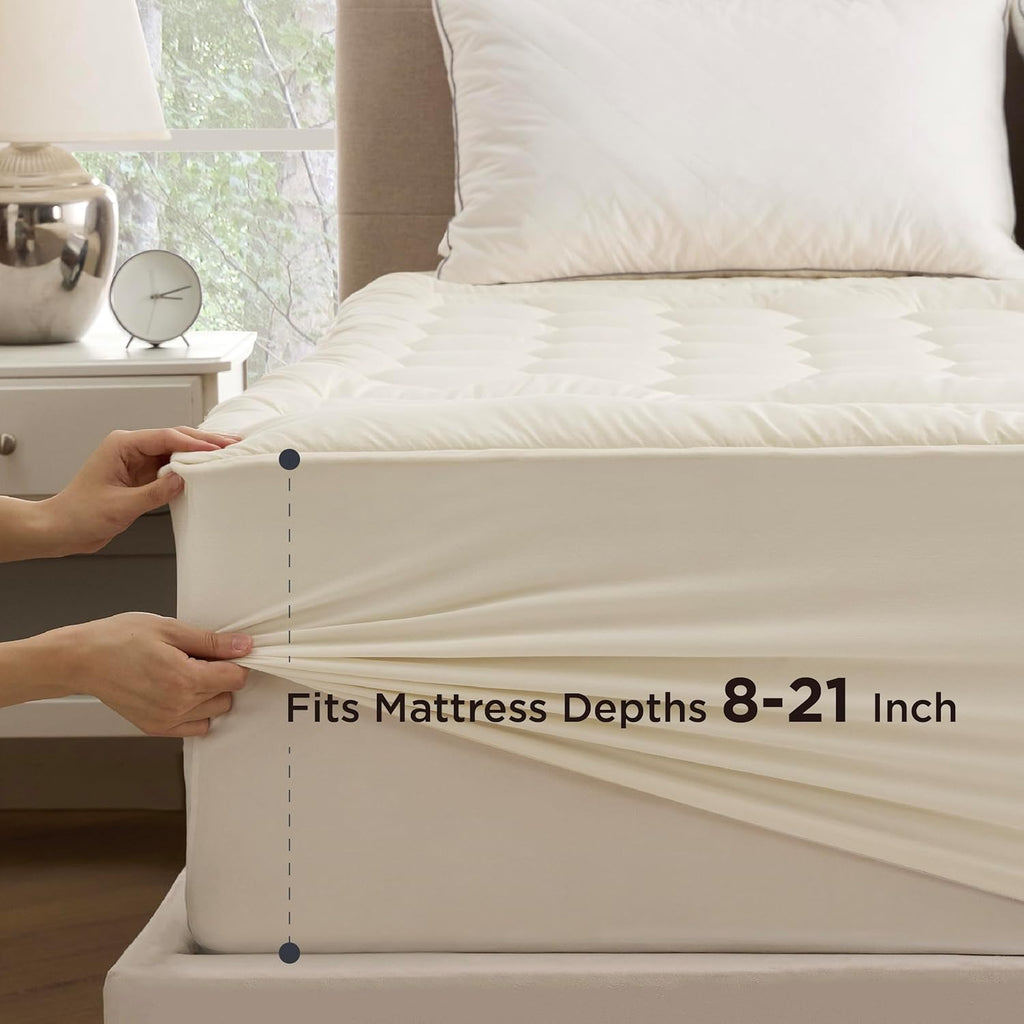 Bedsure Twin XL Mattress Pad - Soft Mattress Topper for College Dorm Room Essentials, Extra Long Twin Quilted Fitted Bed Cover Protector with 8-21 Inches Deep Pocket, Washable, White, 39x80 Inches