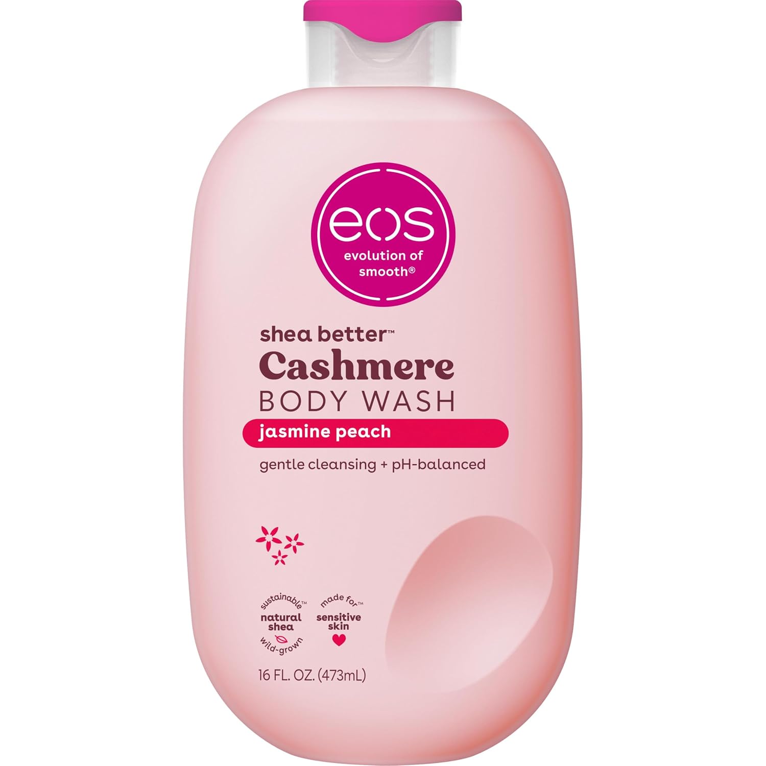 eos Body Wash, Vanilla Cashmere, Moisturizing Creamy Gel Formula with Shea Butter, Glycerin, Vitamin E, pH Balanced, Sensitive Skin, Vegan, 16 fl oz