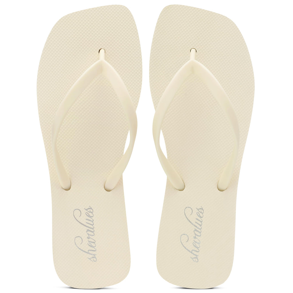 shevalues Slim Square Toe Flip Flops for Women with Comfortable Yoga Mat | Lightweight Non Slip Rubber Sandals for Beach, Shower, Pool & Summer Casual Wear