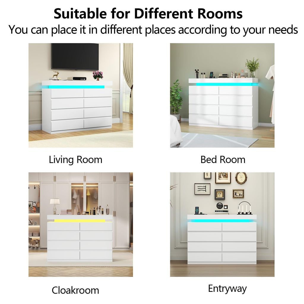 Gyfimoie 6 Drawer Dresser with Power Outlet, Dresser with LED Light | Modern Chest of Drawers for Closet, Wide Drawer Organizer Cabinet for Bedroom,Living Room
