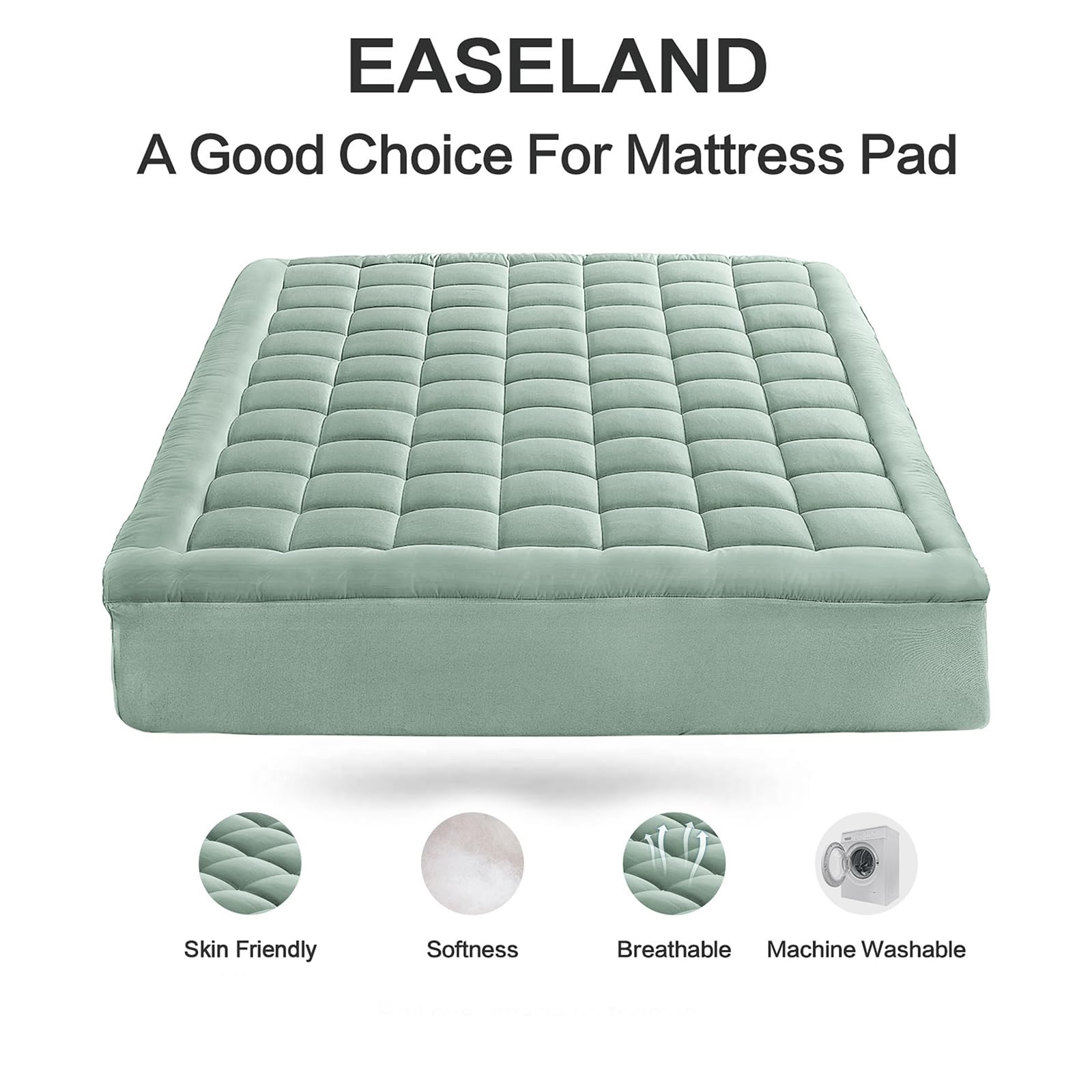 EASELAND Twin XL Mattress Pad Cotton Pillow Top Mattress Topper White | College Dorm Mattress Cover Cooling Cotton Top,8-21" Deep Pocket Protector 39x80 Inches,Boxing Quilted & Machine Washable