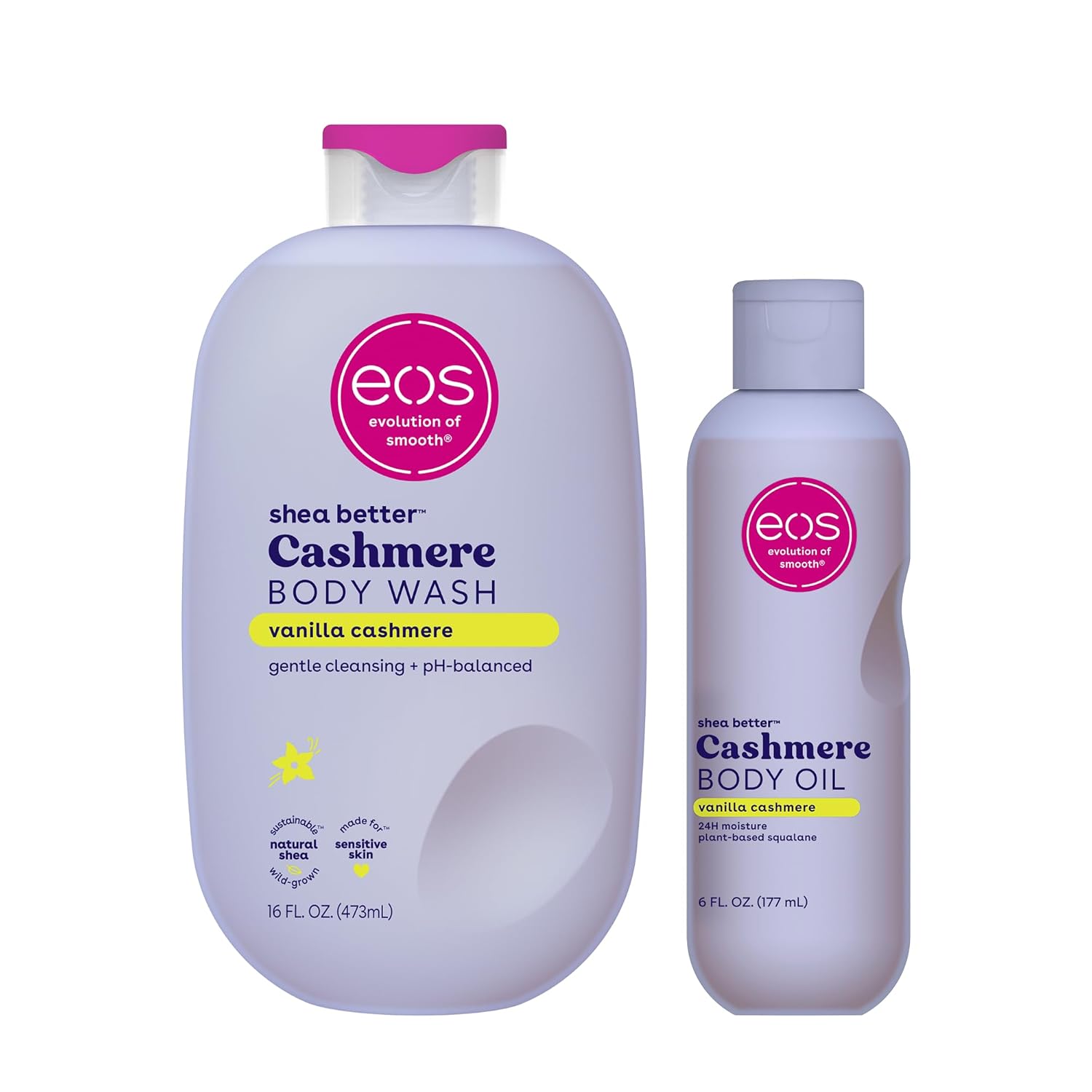 eos Body Wash, Vanilla Cashmere, Moisturizing Creamy Gel Formula with Shea Butter, Glycerin, Vitamin E, pH Balanced, Sensitive Skin, Vegan, 16 fl oz