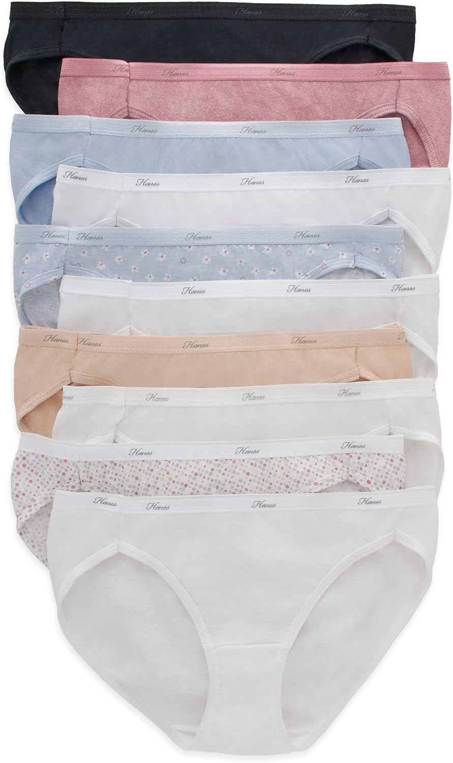 Hanes Women's Underwear Pack, 10-Pack, Full-Coverage Cotton Blend Panties, Moisture-Wicking Underwear for Women