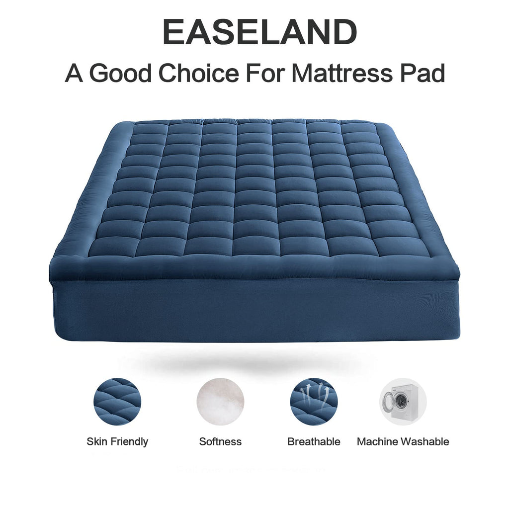 EASELAND Twin XL Mattress Pad Cotton Pillow Top Mattress Topper White | College Dorm Mattress Cover Cooling Cotton Top,8-21" Deep Pocket Protector 39x80 Inches,Boxing Quilted & Machine Washable