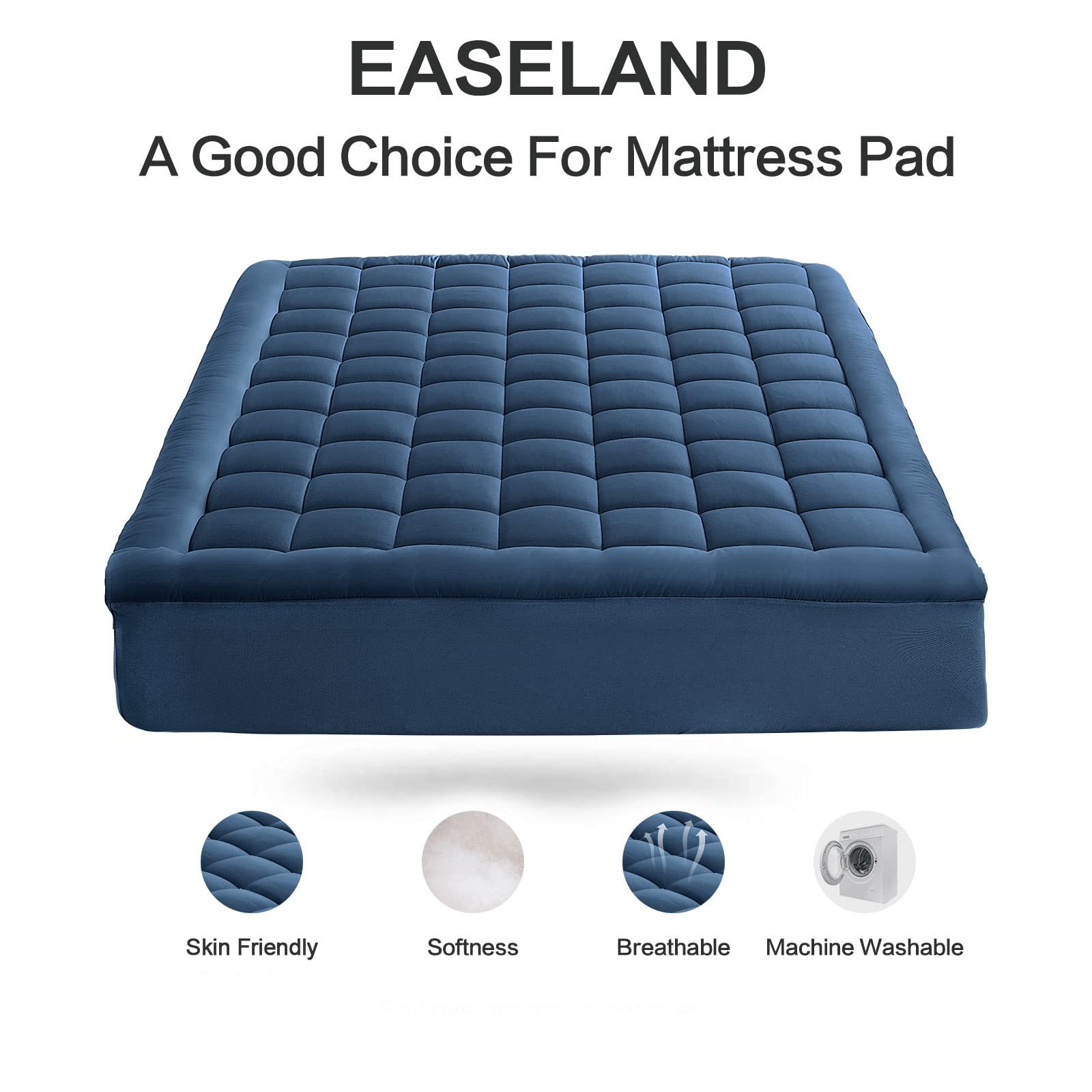 EASELAND Twin XL Mattress Pad Cotton Pillow Top Mattress Topper White | College Dorm Mattress Cover Cooling Cotton Top,8-21" Deep Pocket Protector 39x80 Inches,Boxing Quilted & Machine Washable