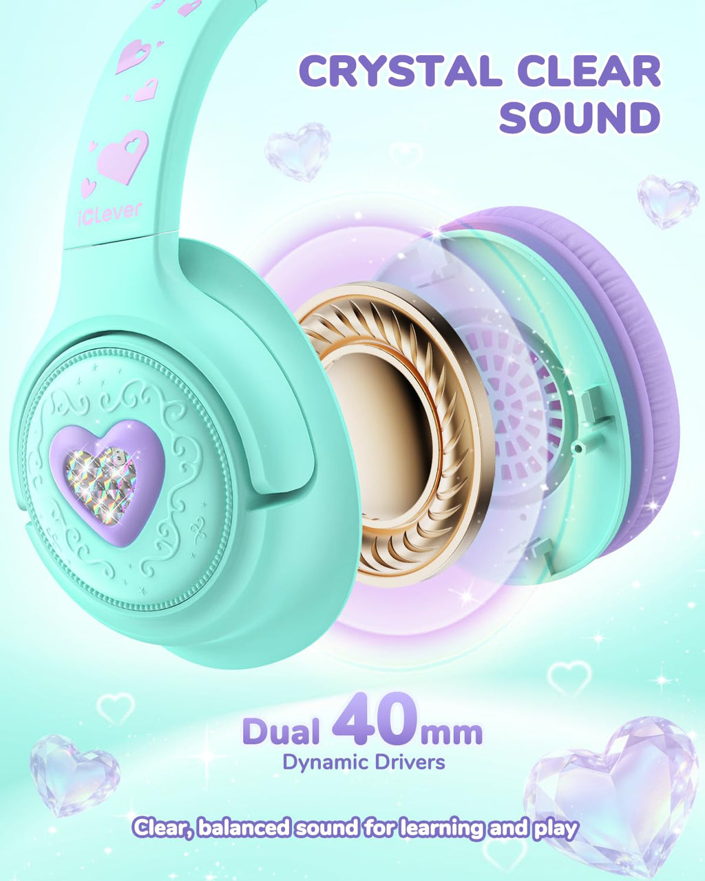 iClever C371 Kids Headphones with Cord for School Boys Girls Travel Gift | SafeSound Tech3.0, Stereo Sound, 3.5mm Jack, Foldable, Durable Headband, Safe Wired Headphones for Kids, Powder Blue