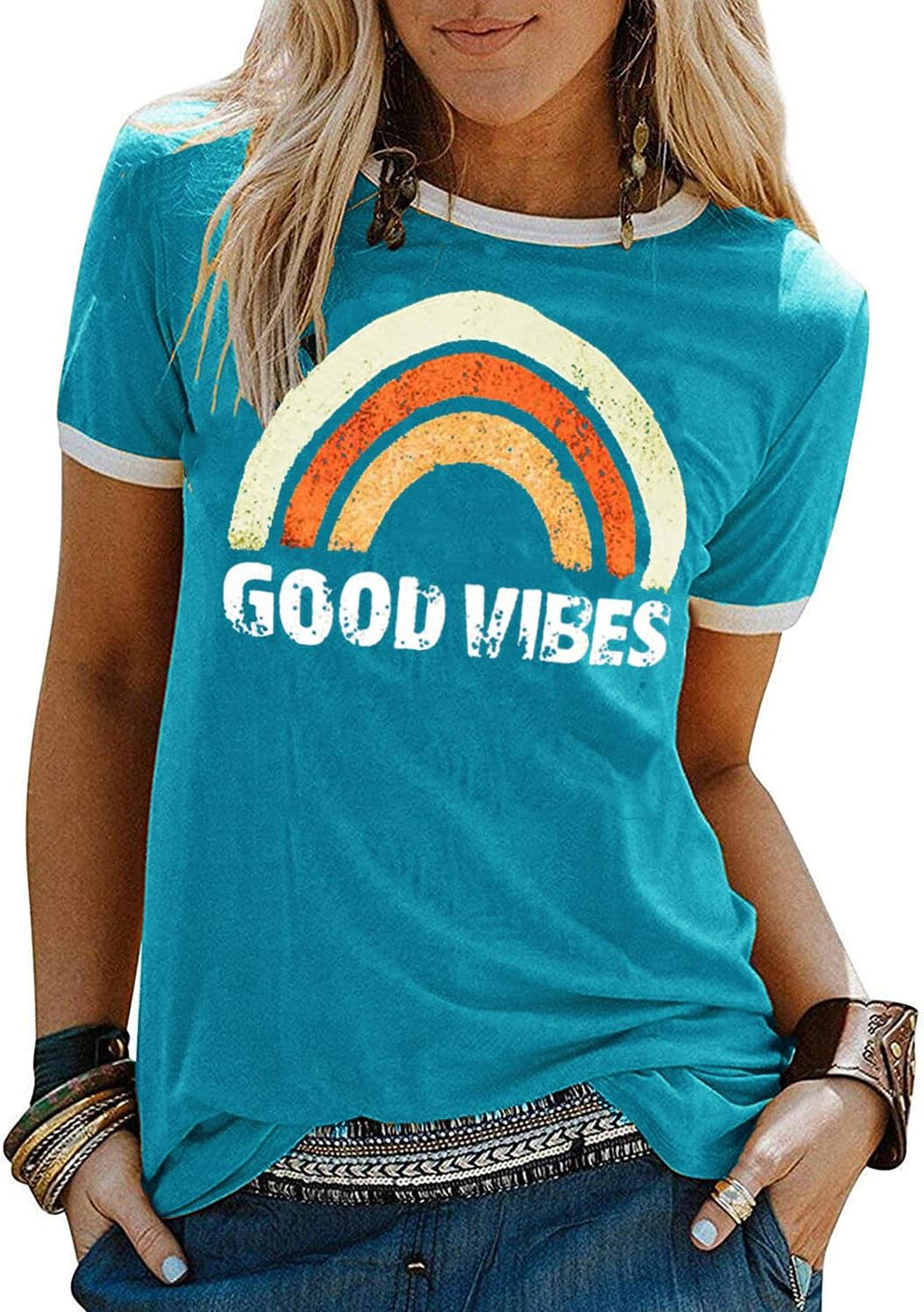 YEXIPO Womens Graphic Tees Short Sleeve Summer Tops Casual Cute T Shirts | Funny Letter Print, Crew Neck, Loose Fit
