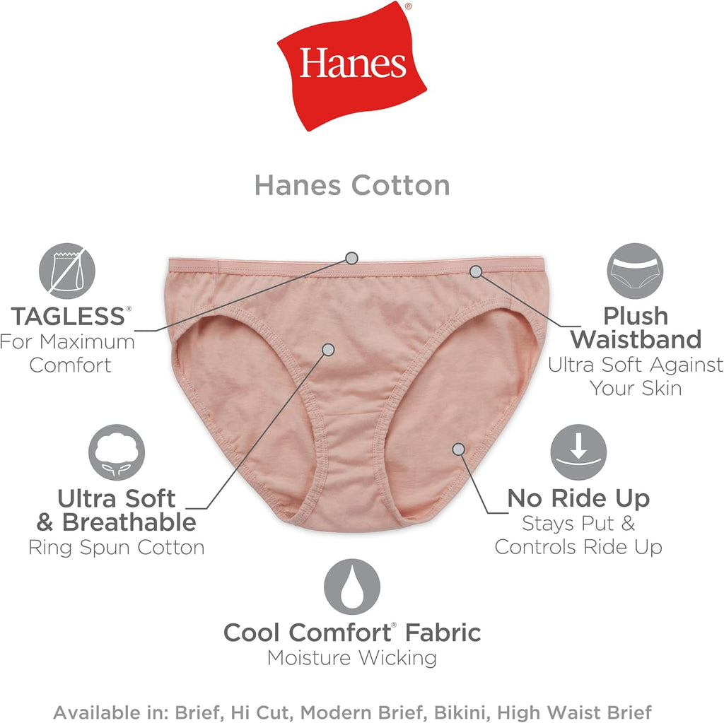 Hanes Women's Underwear Pack, 10-Pack, Full-Coverage Cotton Blend Panties, Moisture-Wicking Underwear for Women