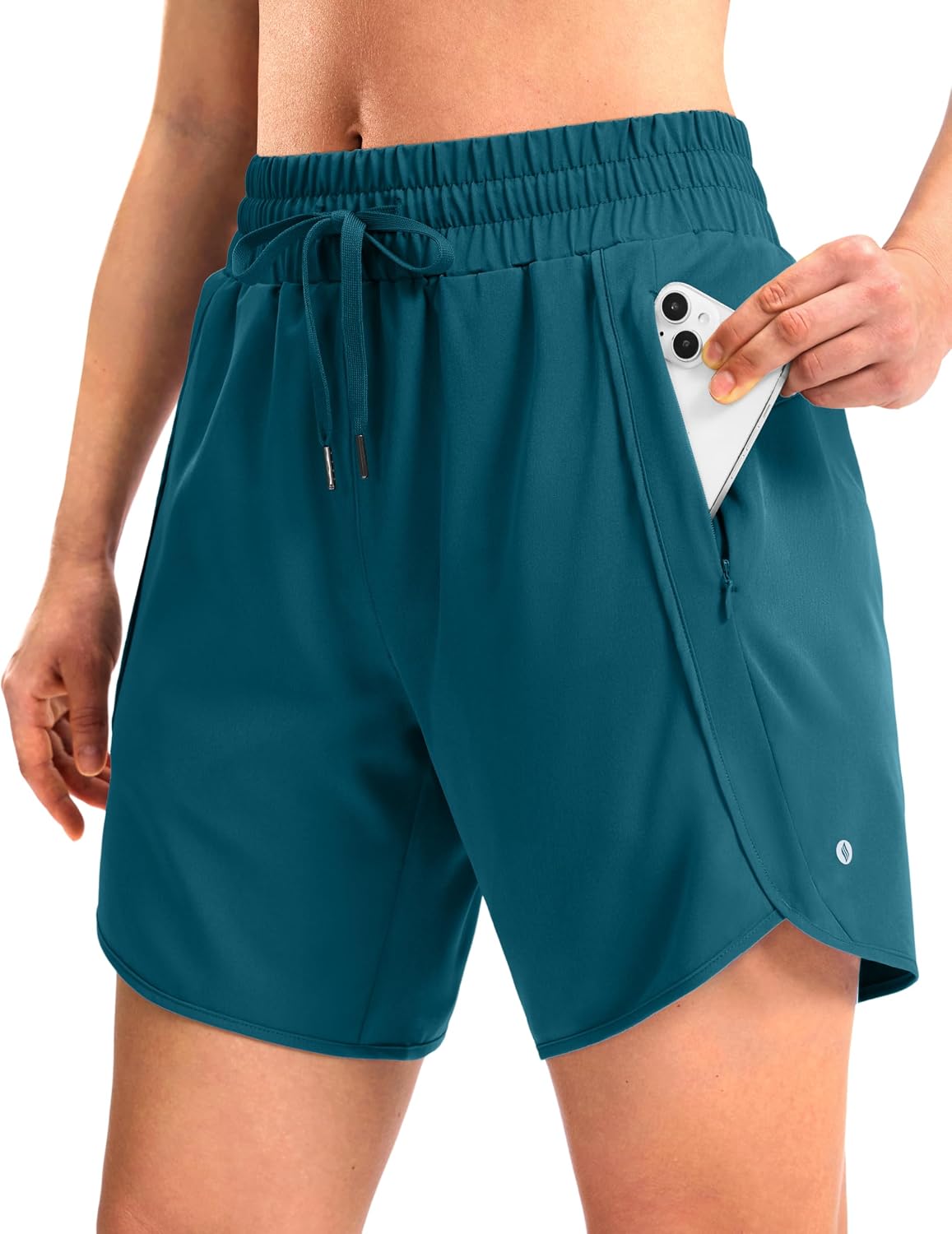 SANTINY Women's 3.5''/5''/7'' Athletic Gym Running Shorts Zipper Pockets | No Liner, High Waisted, Quick Dry, Lightweight, Workout, Shorts for Women