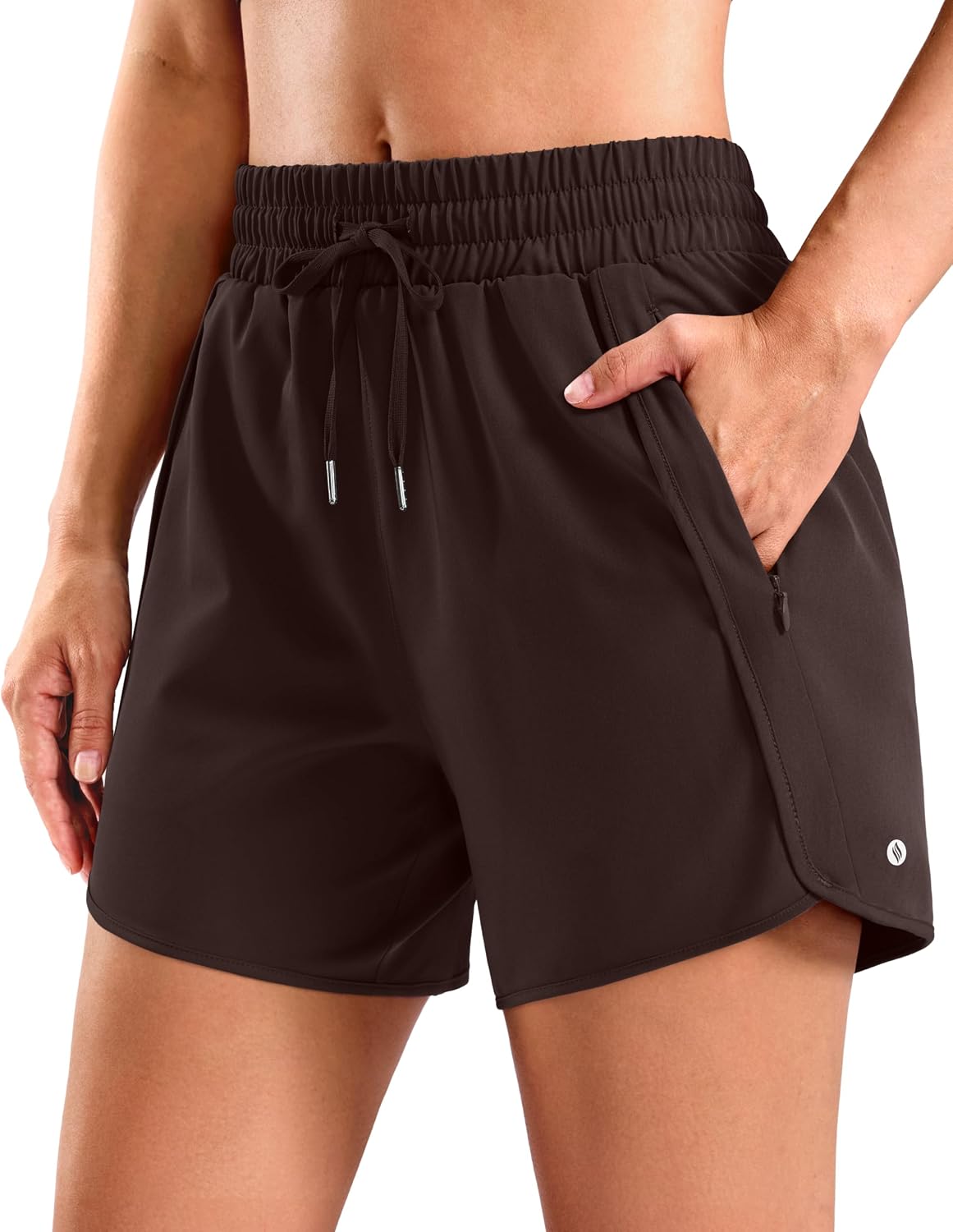 SANTINY Women's 3.5''/5''/7'' Athletic Gym Running Shorts Zipper Pockets | No Liner, High Waisted, Quick Dry, Lightweight, Workout, Shorts for Women