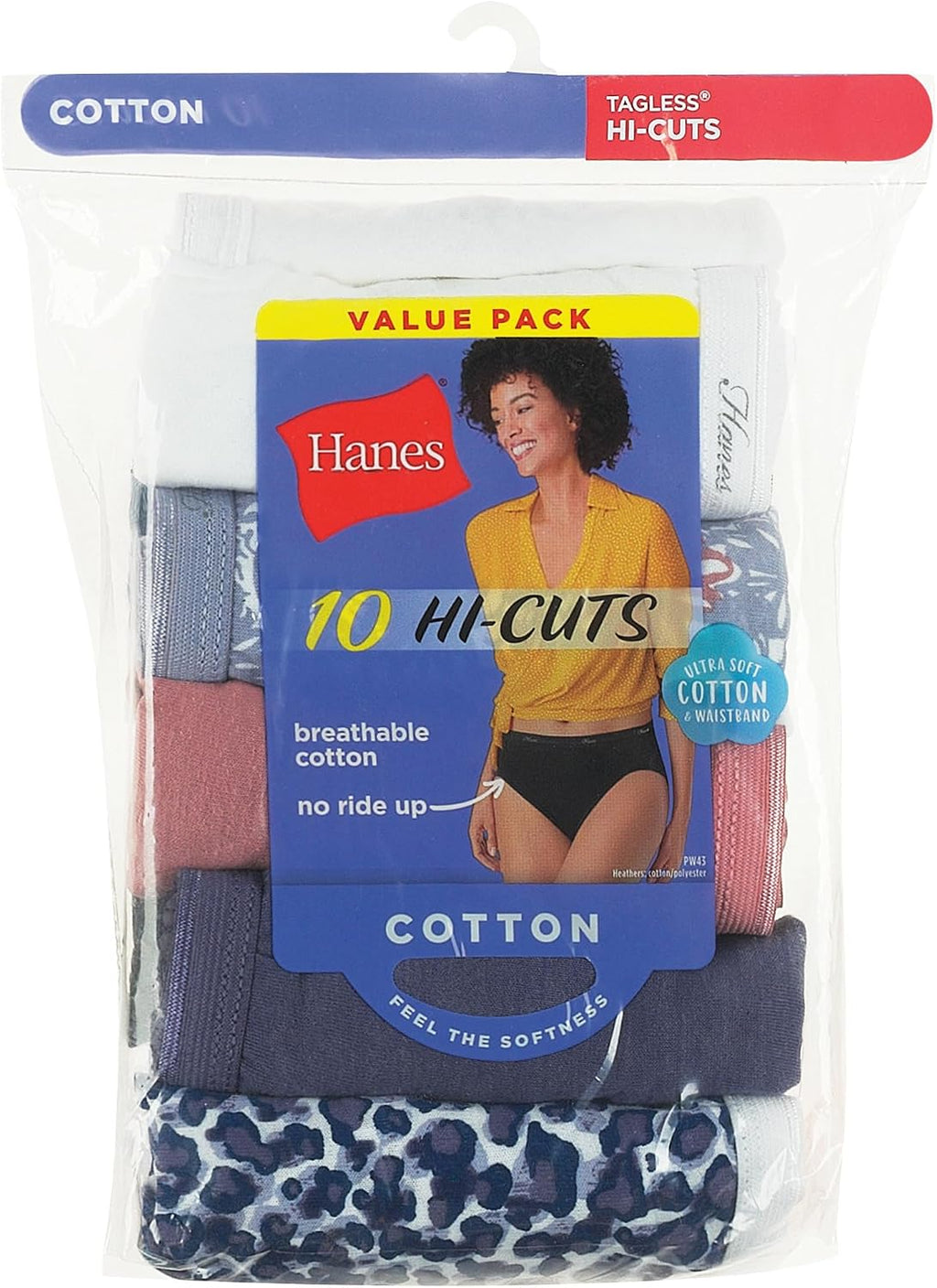 Hanes Women's Underwear Pack, 10-Pack, Full-Coverage Cotton Blend Panties, Moisture-Wicking Underwear for Women