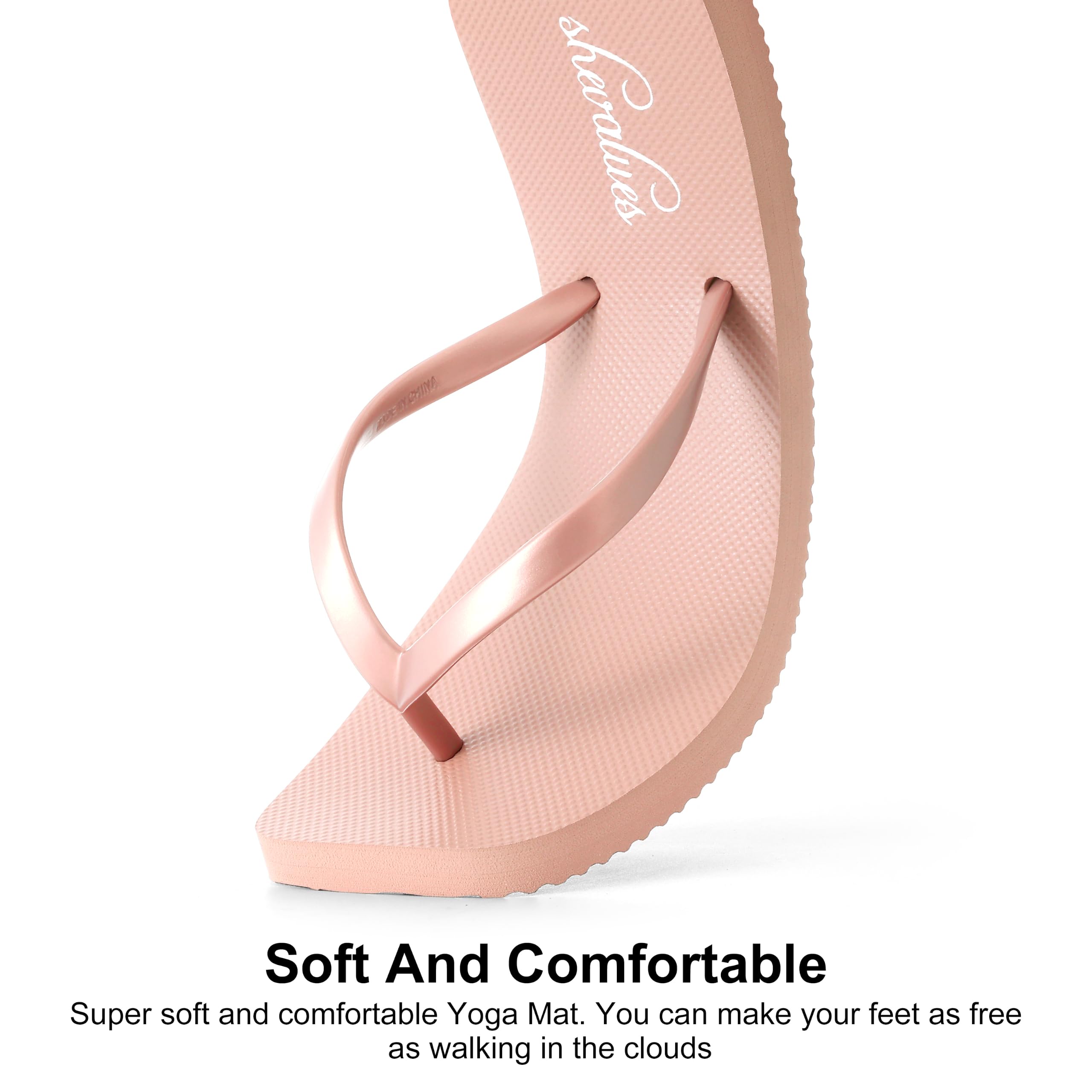 shevalues Slim Square Toe Flip Flops for Women with Comfortable Yoga Mat | Lightweight Non Slip Rubber Sandals for Beach, Shower, Pool & Summer Casual Wear