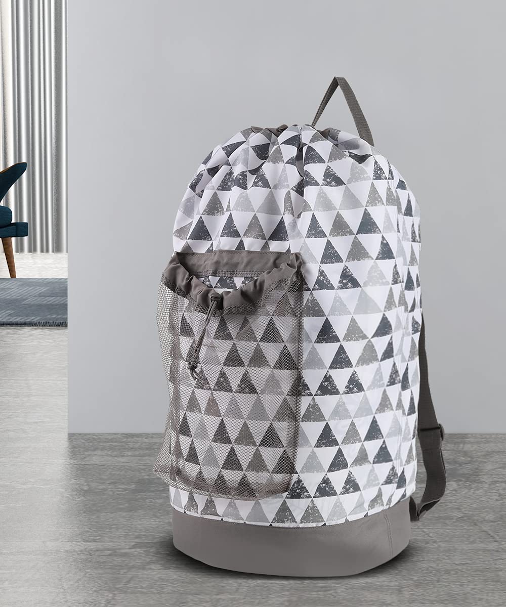 Backpack Laundry Bag, 115L Large Hamper with Shoulder Straps, Drawstring Closure, Mesh Pocket, Khaki