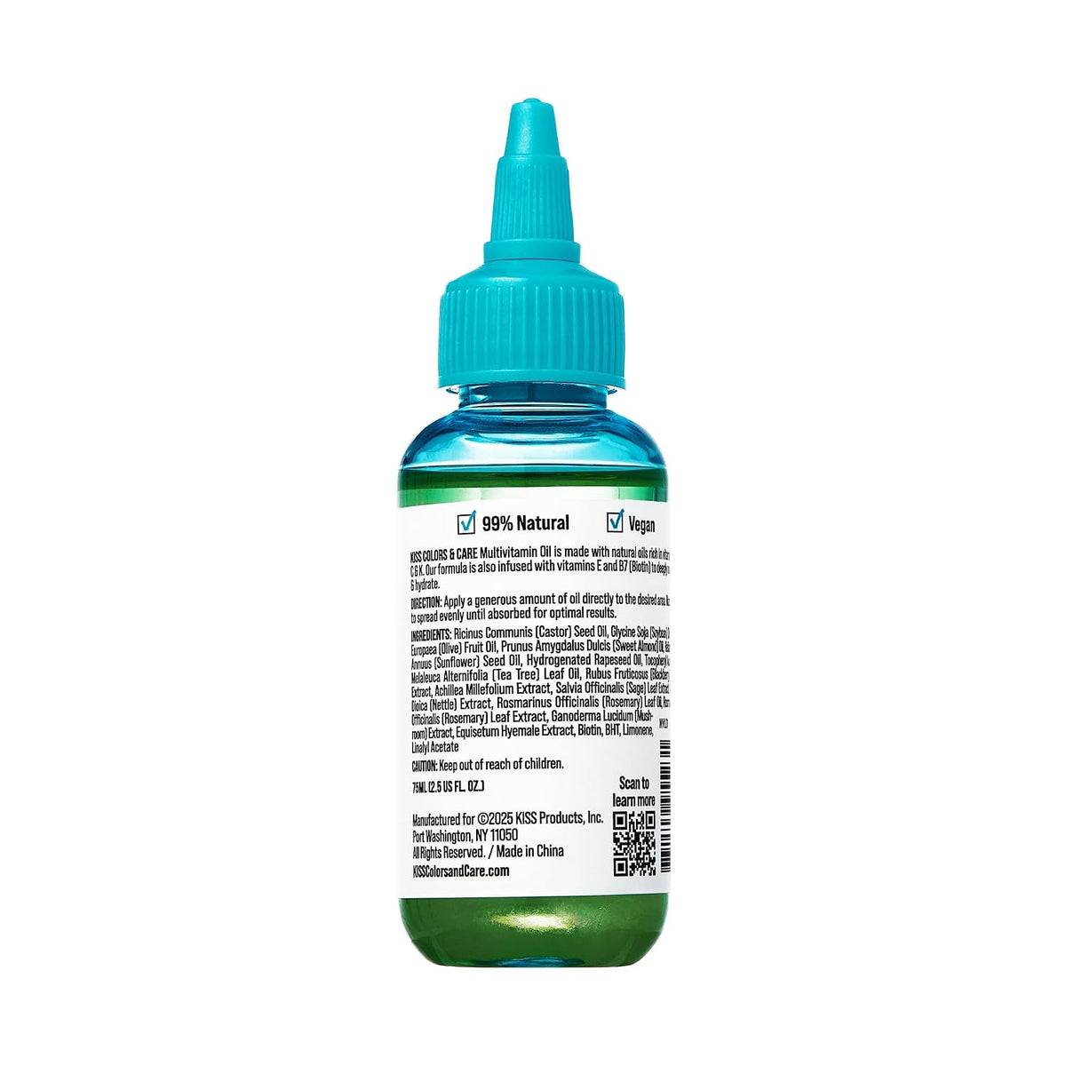 Kiss Colors & Care Tea Tree Multivitamin Oil for Hair & Skincare, Infused with Biotin, Vitamin E and Natural Oils for Long-Lasting Hydration & Repair, 2.5 fl. oz.