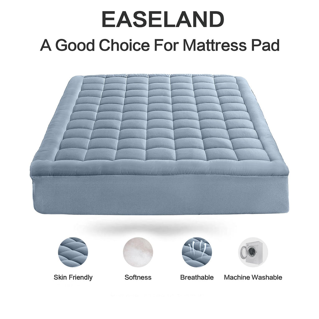 EASELAND Twin XL Mattress Pad Cotton Pillow Top Mattress Topper White | College Dorm Mattress Cover Cooling Cotton Top,8-21" Deep Pocket Protector 39x80 Inches,Boxing Quilted & Machine Washable