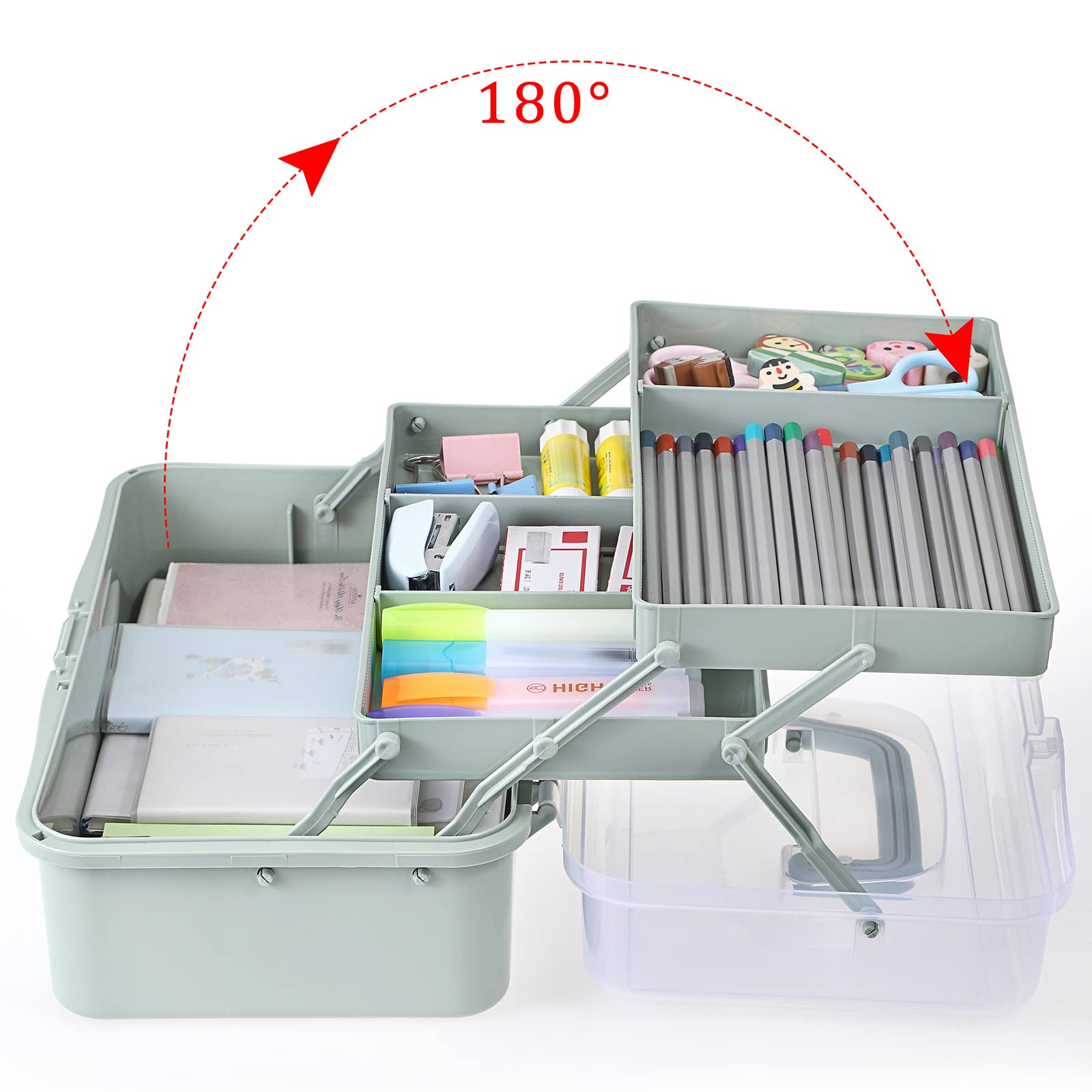 BTSKY 3-Layer Plastic Dividing Storage Box Craft Organizer and Storage | Portable Handled Art Supply Organizer with Adjustable Spacers Multipurpose Home Utility Box for Medicine, Sewing(Pink)
