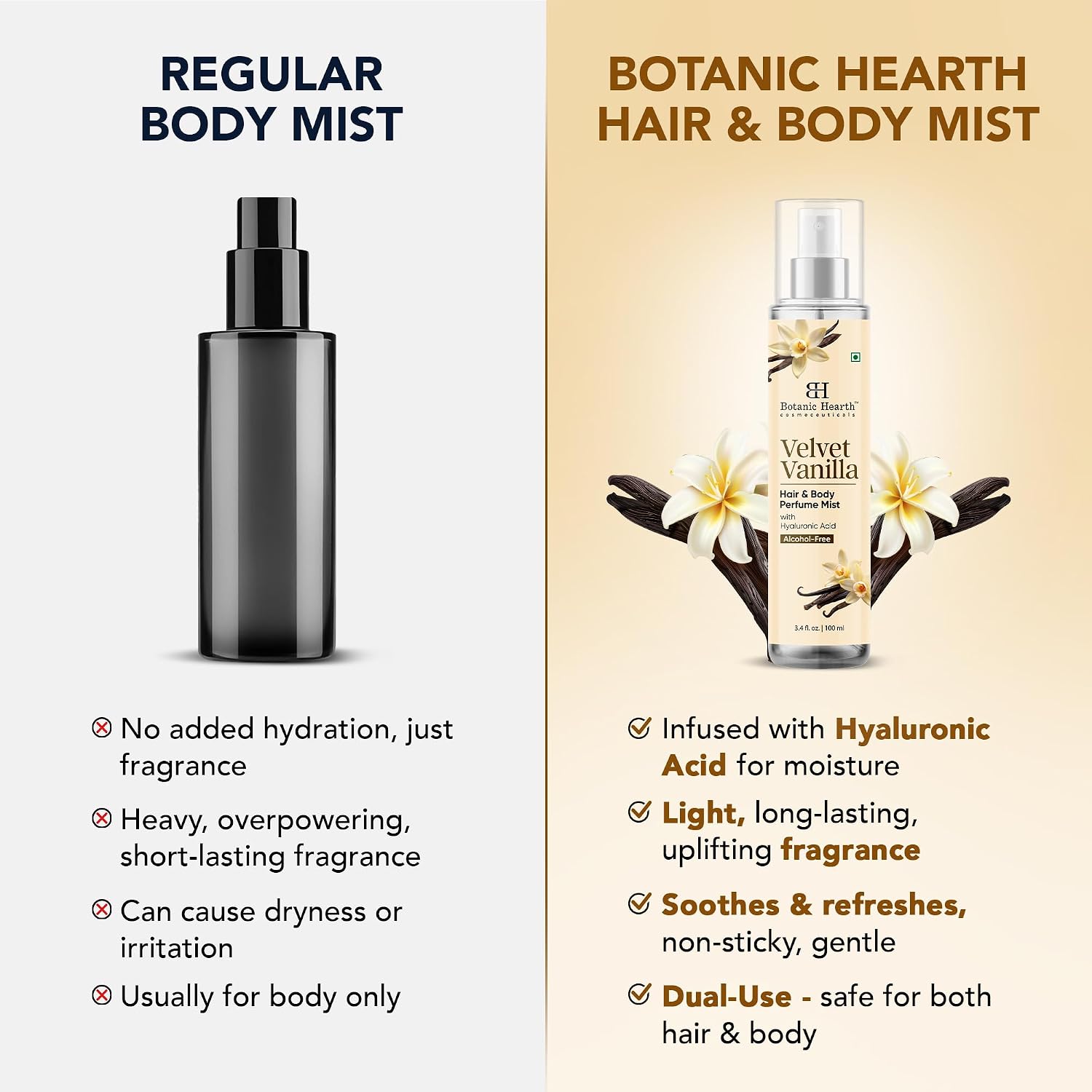 Botanic Hearth Vanilla Hair Perfume & Body Mist- 3.4 Fl oz | Long-Lasting Hair Deodorizer & Body Scent, Alcohol-Free Fragrance Hair Spray Everyday Wear, All Day Freshness for Women & Men