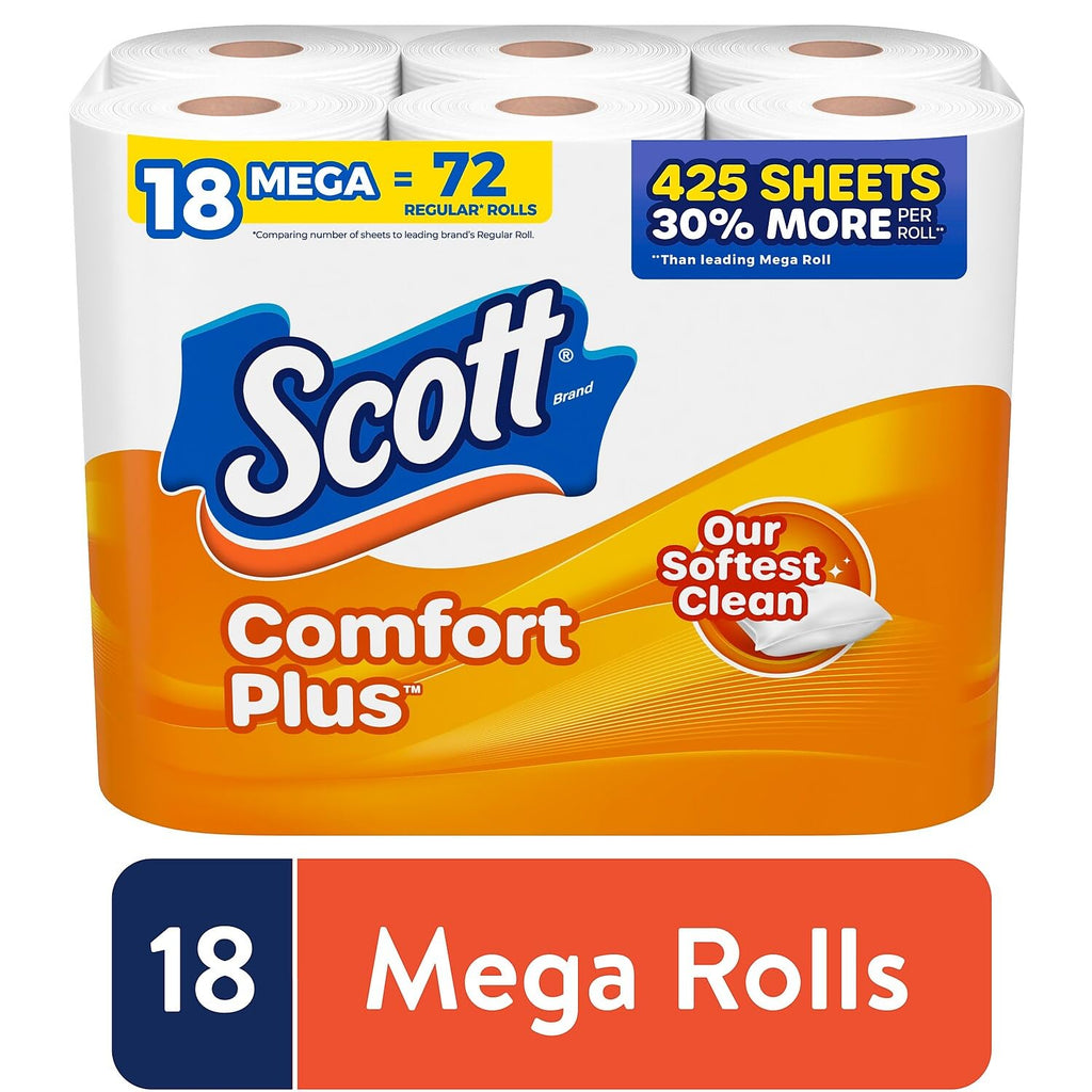Scott ComfortPlus Toilet Paper, 12 Triple Rolls, 231 Sheets per Roll, Septic-Safe, 1-Ply Toilet Tissue