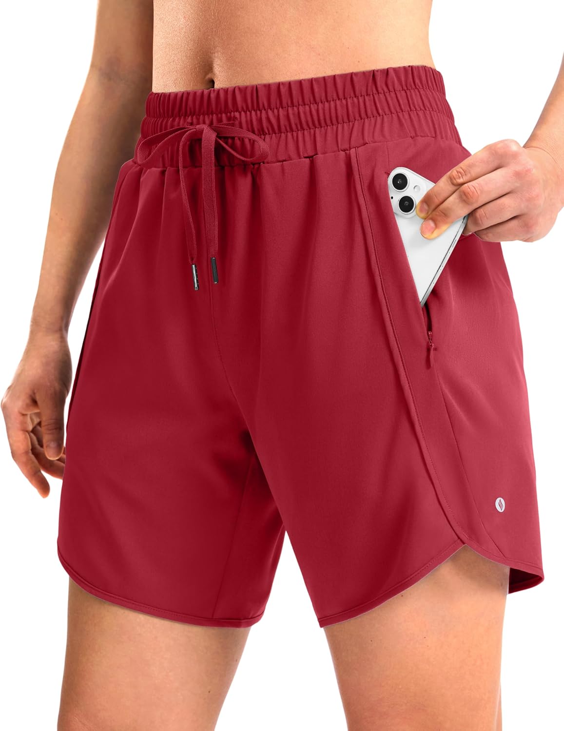 SANTINY Women's 3.5''/5''/7'' Athletic Gym Running Shorts Zipper Pockets | No Liner, High Waisted, Quick Dry, Lightweight, Workout, Shorts for Women