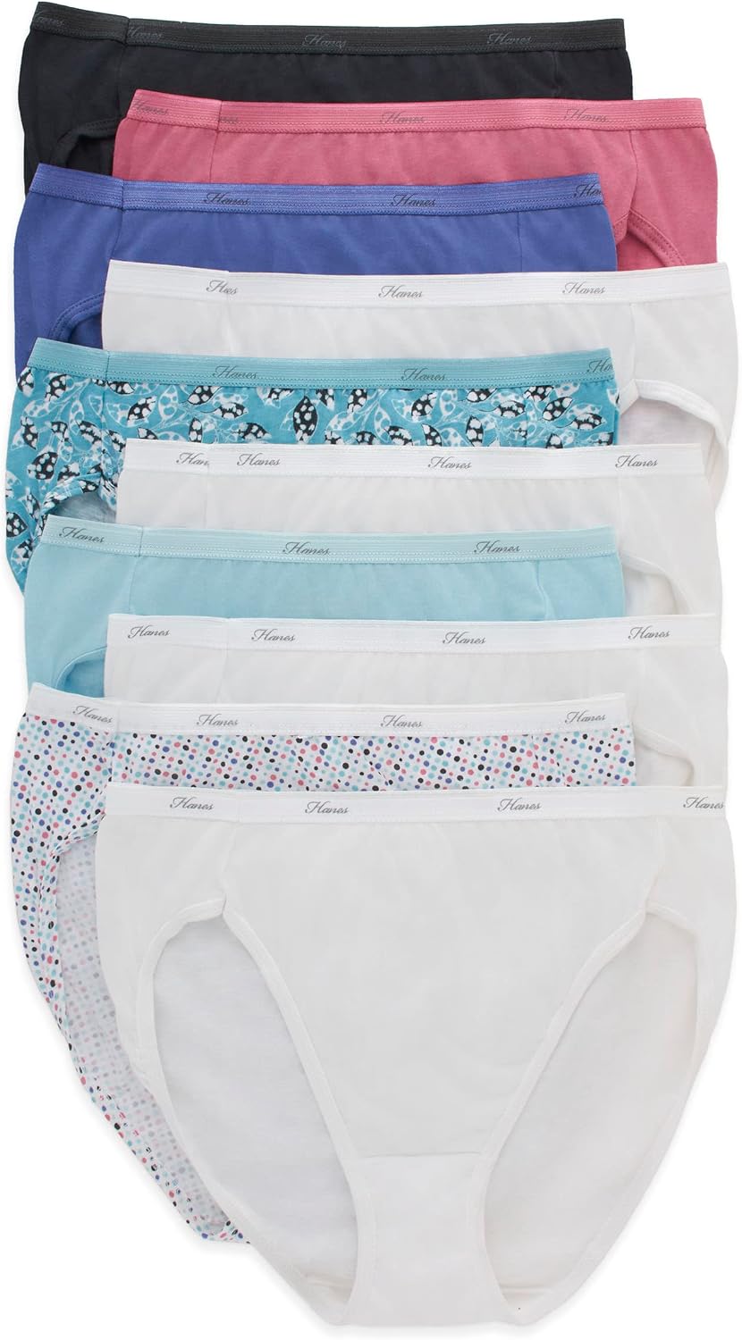 Hanes Women's Underwear Pack, 10-Pack, Full-Coverage Cotton Blend Panties, Moisture-Wicking Underwear for Women