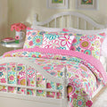 Mariah Pink Floral Dot Reversible Quilt Bedding Set