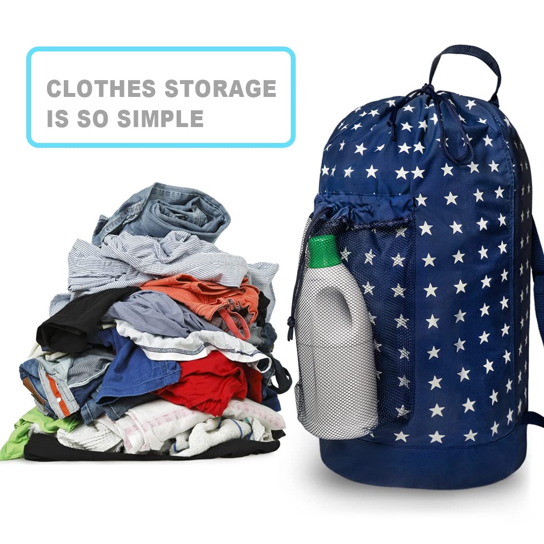 Backpack Laundry Bag, 115L Large Hamper with Shoulder Straps, Drawstring Closure, Mesh Pocket, Khaki