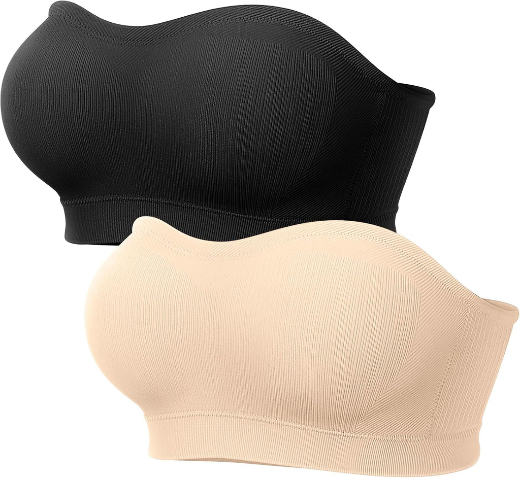 LetsJoli Strapless Bras for Women Push Up Bandeau Wireless Tube Padded Bra | Supportive Non Slip, Ribbed Soft, For Large Breast, Straps for One Shoulder & Halter Bra, No Underwire