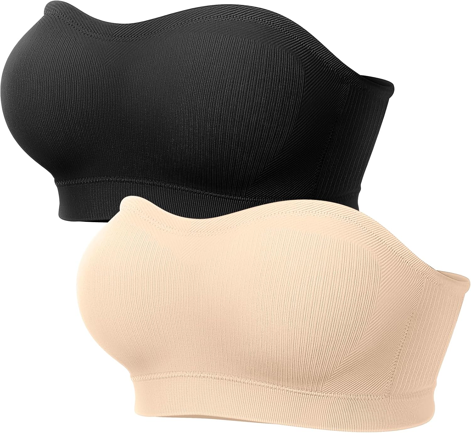 LetsJoli Strapless Bras for Women Push Up Bandeau Wireless Tube Padded Bra | Supportive Non Slip, Ribbed Soft, For Large Breast, Straps for One Shoulder & Halter Bra, No Underwire