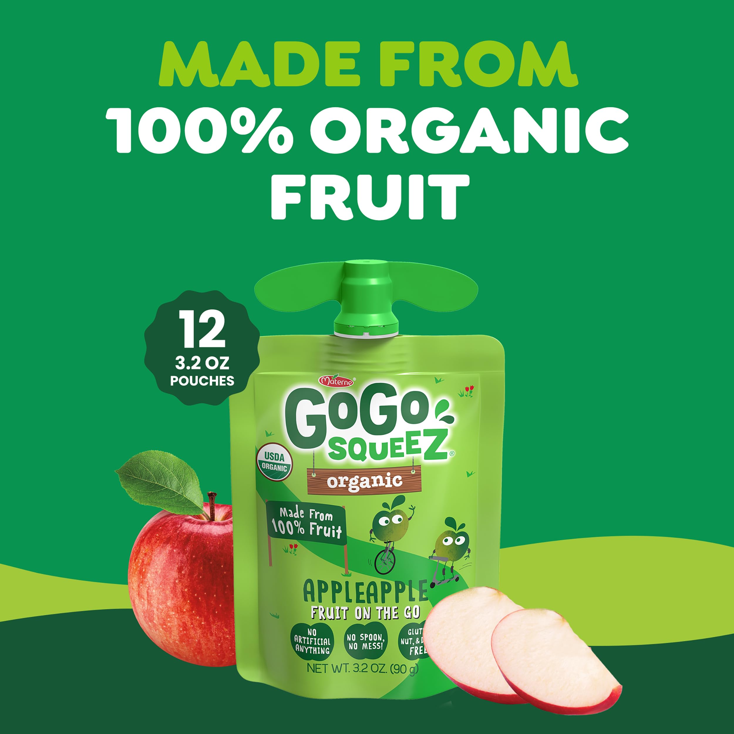 GoGo squeeZ No Sugar Added Organic Fruit & veggieZ Applesauce, 12 Count | Kids On The Go Fruit & Veggie Snack, Peach and Berry; 3.2 Oz Pouches, Gluten and Nut Free, Recloseable Cap, BPA-Free