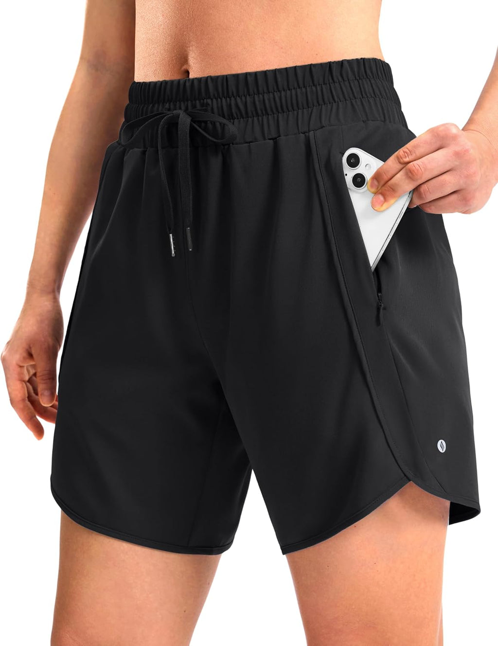 SANTINY Women's 3.5''/5''/7'' Athletic Gym Running Shorts Zipper Pockets | No Liner, High Waisted, Quick Dry, Lightweight, Workout, Shorts for Women