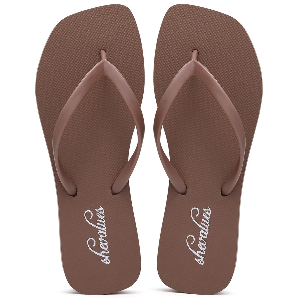 shevalues Slim Square Toe Flip Flops for Women with Comfortable Yoga Mat | Lightweight Non Slip Rubber Sandals for Beach, Shower, Pool & Summer Casual Wear