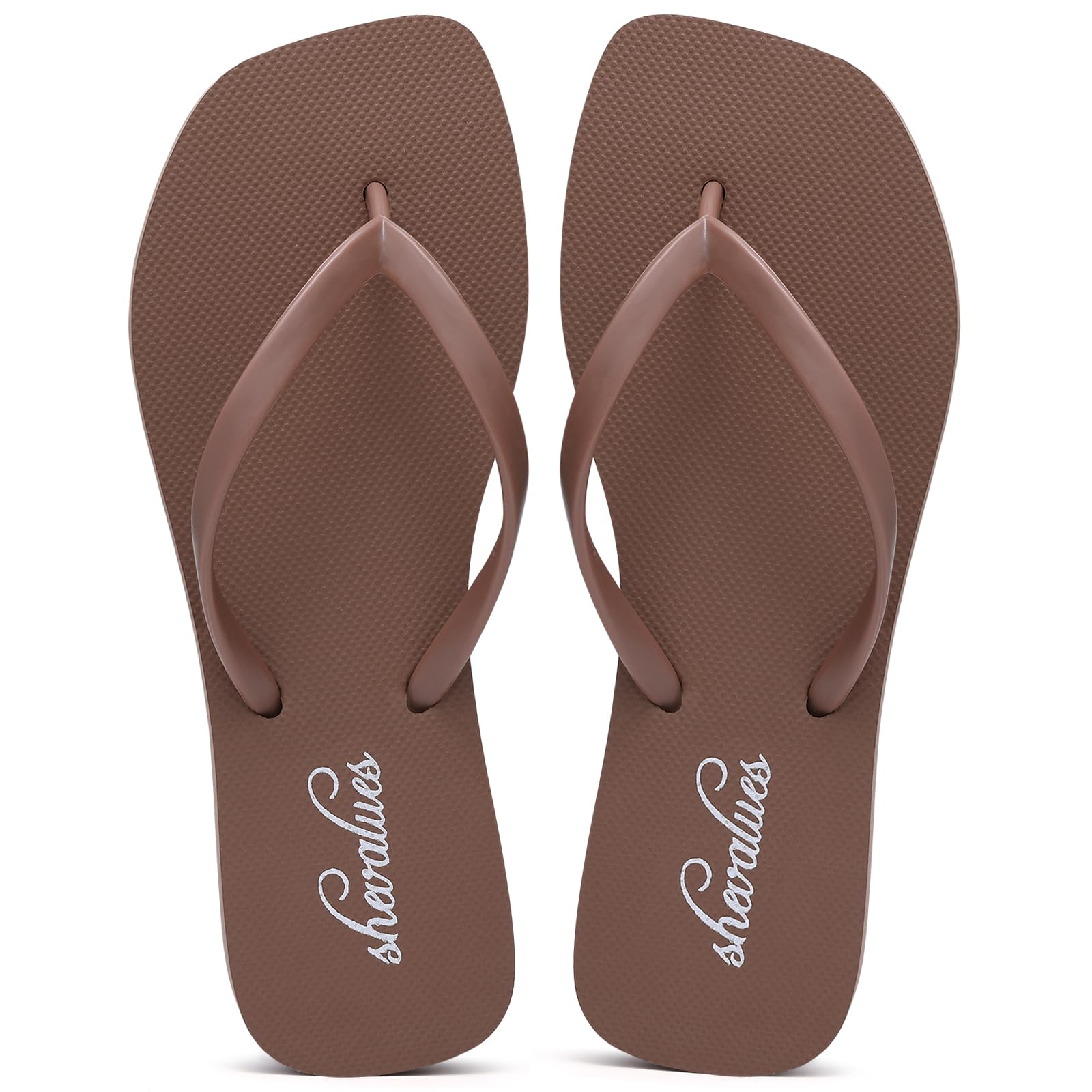 shevalues Slim Square Toe Flip Flops for Women with Comfortable Yoga Mat | Lightweight Non Slip Rubber Sandals for Beach, Shower, Pool & Summer Casual Wear