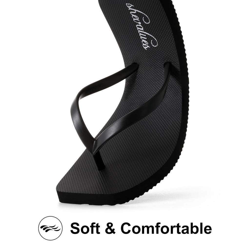 shevalues Slim Square Toe Flip Flops for Women with Comfortable Yoga Mat | Lightweight Non Slip Rubber Sandals for Beach, Shower, Pool & Summer Casual Wear
