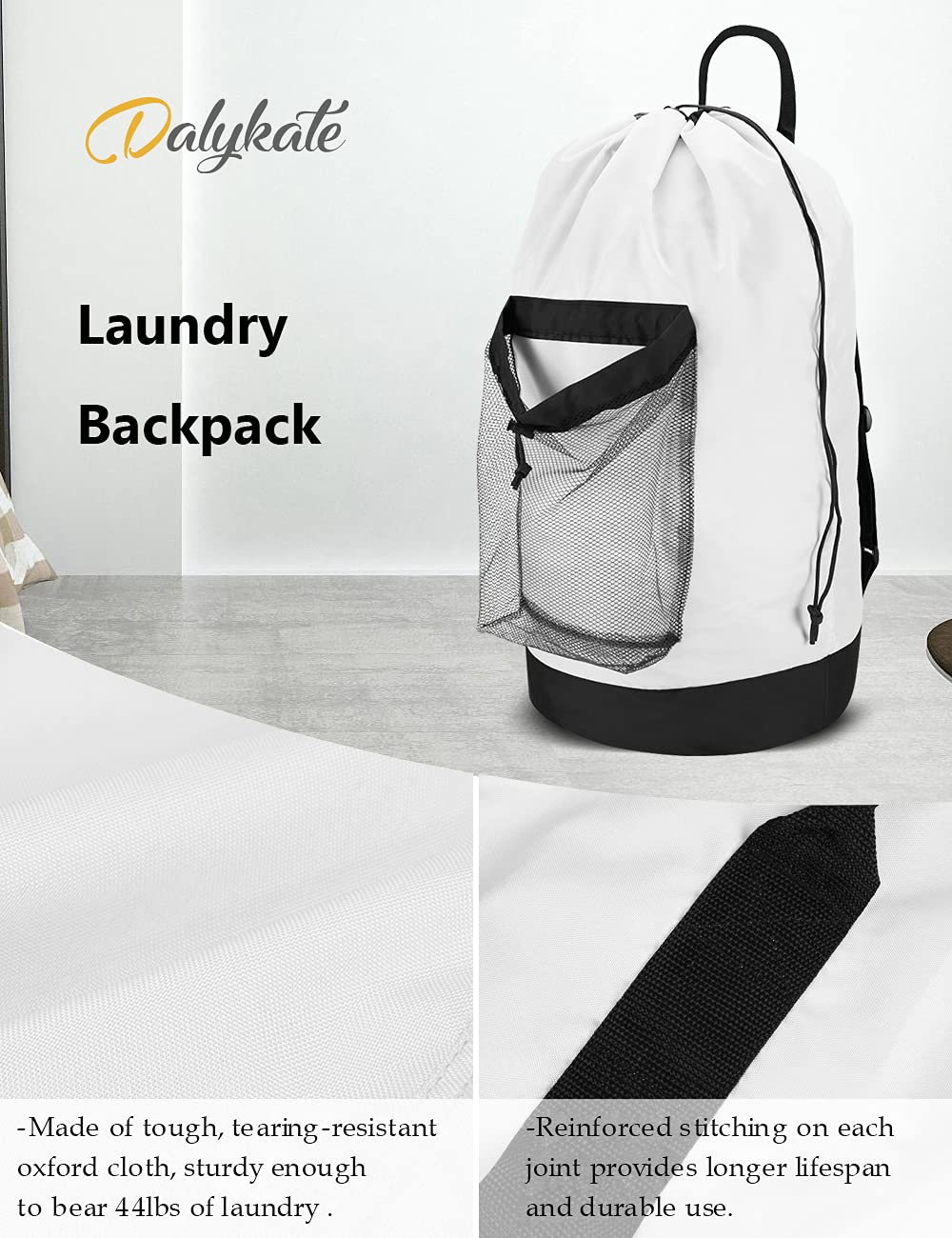 Backpack Laundry Bag, 115L Large Hamper with Shoulder Straps, Drawstring Closure, Mesh Pocket, Khaki