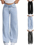 Jeans for Girls Cute Baggy Pants Wide Leg High Waisted Trousers with Pocket | Back to School Clothes Teens Outfits Bow Embroidery Wide Leg Denim Pants Y2k Tween Clothes 7-16Y