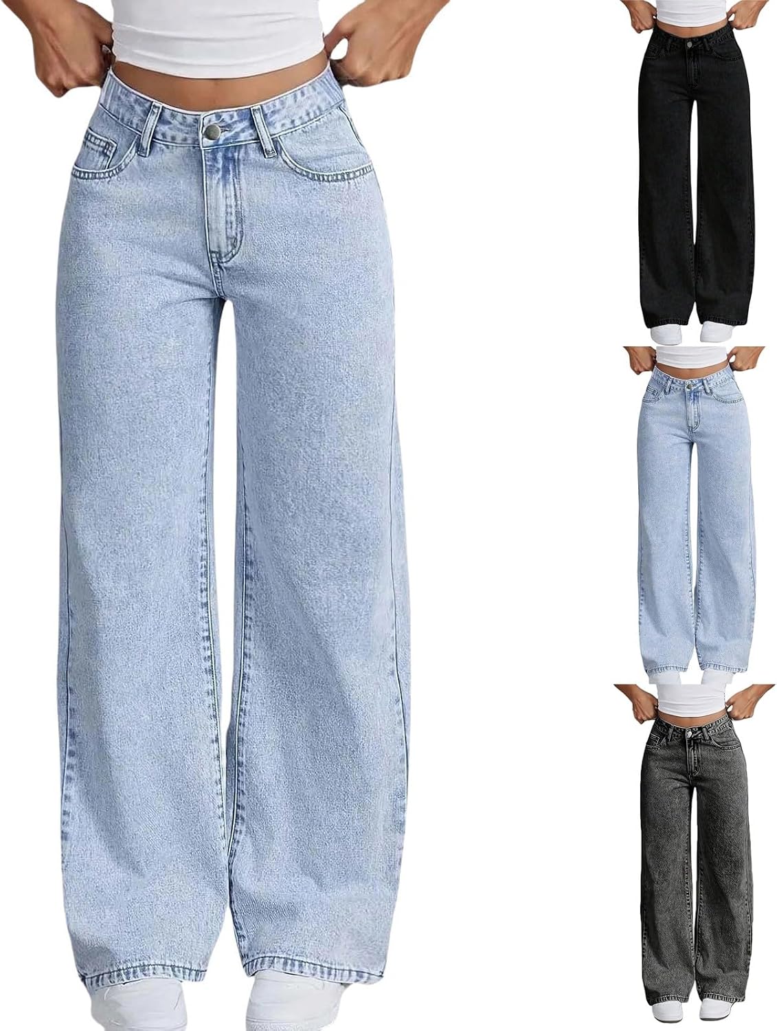 Jeans for Girls Cute Baggy Pants Wide Leg High Waisted Trousers with Pocket | Back to School Clothes Teens Outfits Bow Embroidery Wide Leg Denim Pants Y2k Tween Clothes 7-16Y