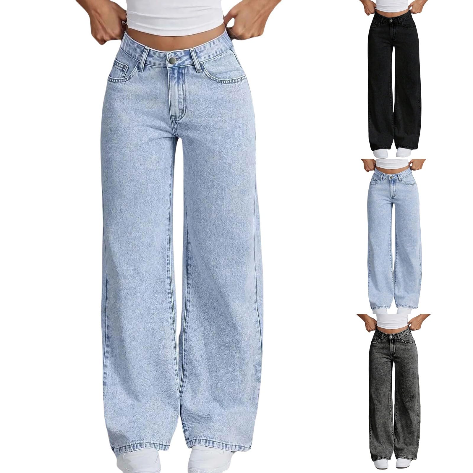 Jeans for Girls Cute Baggy Pants Wide Leg High Waisted Trousers with Pocket | Back to School Clothes Teens Outfits Bow Embroidery Wide Leg Denim Pants Y2k Tween Clothes 7-16Y