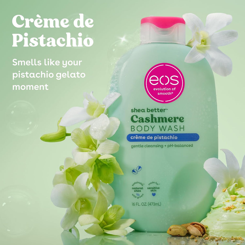 eos Body Wash, Vanilla Cashmere, Moisturizing Creamy Gel Formula with Shea Butter, Glycerin, Vitamin E, pH Balanced, Sensitive Skin, Vegan, 16 fl oz