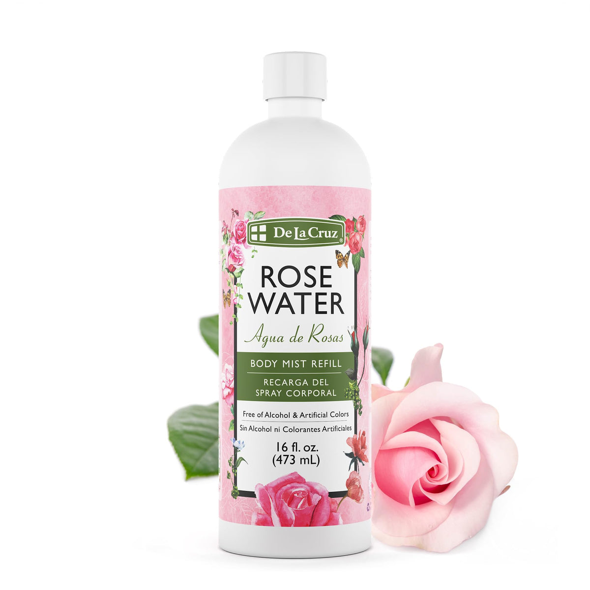 De La Cruz Rose Water Body & Hair Mist, 8 fl. oz Spray (236 mL) | Rose Water Spray, With Rose Flower Extract, Hair & Body Mist, Home Mist, Alcohol Free, Refreshing & Soothing