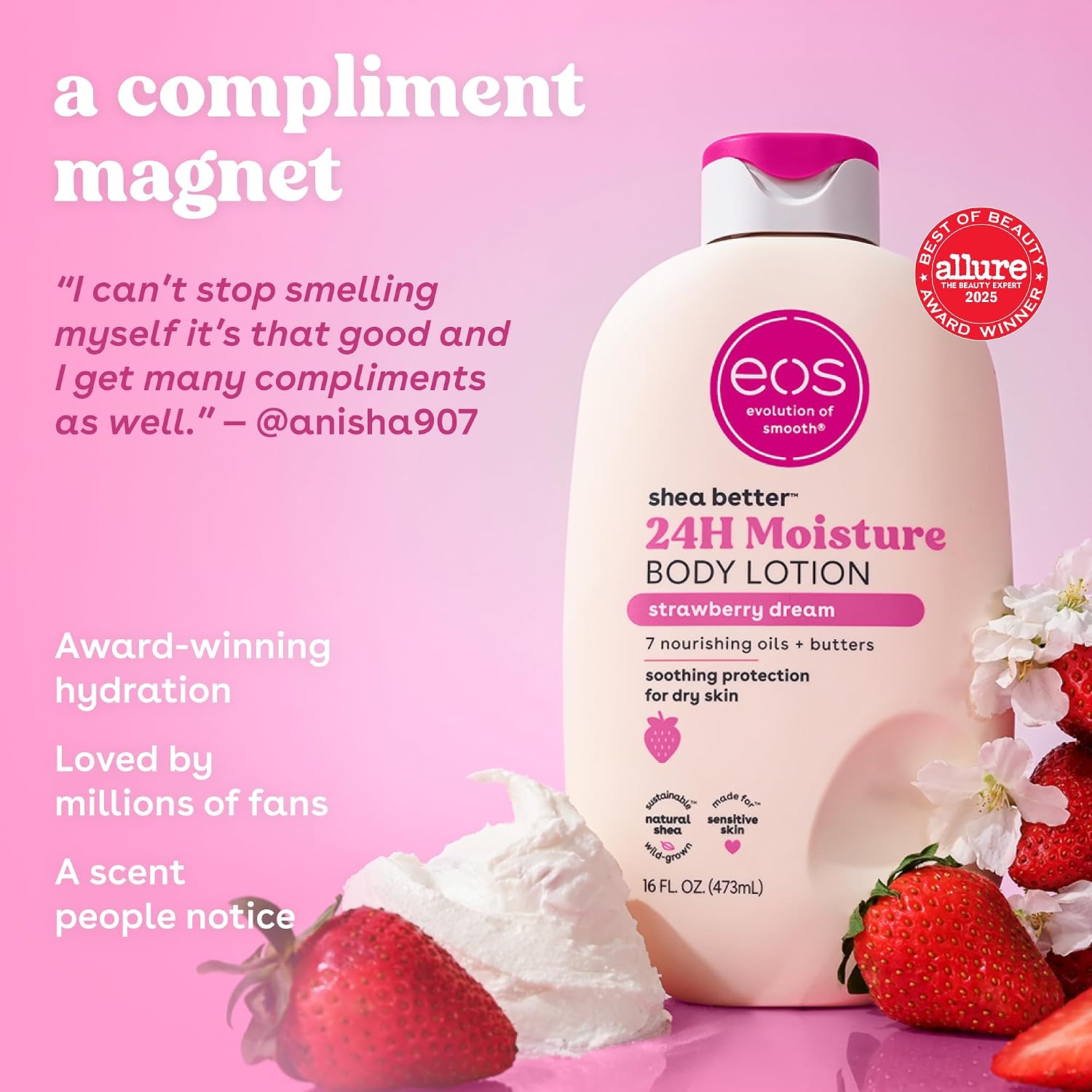 eos Shea Better Body Lotion- Strawberry Dream, with Natural Shea, 16 fl oz