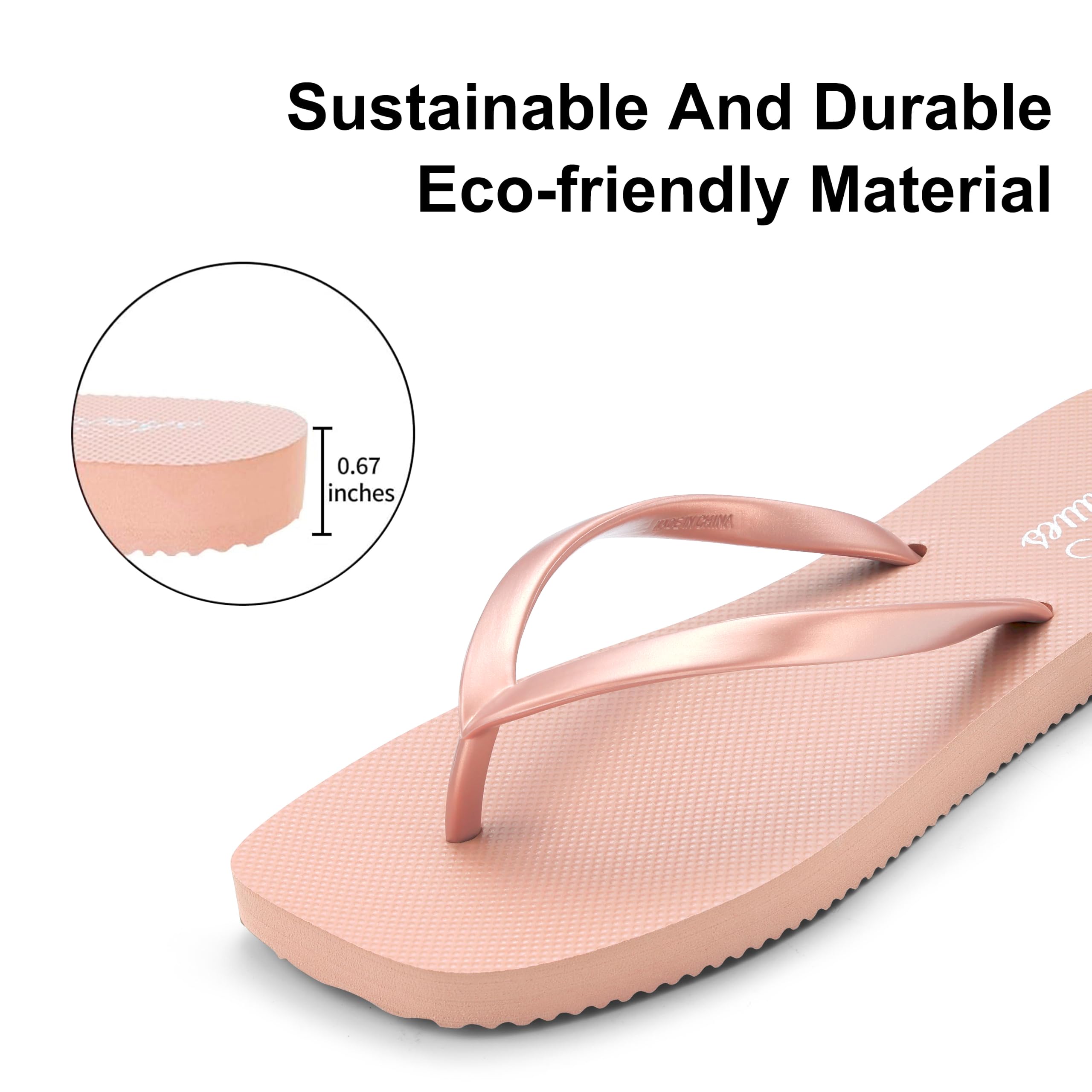 shevalues Slim Square Toe Flip Flops for Women with Comfortable Yoga Mat | Lightweight Non Slip Rubber Sandals for Beach, Shower, Pool & Summer Casual Wear